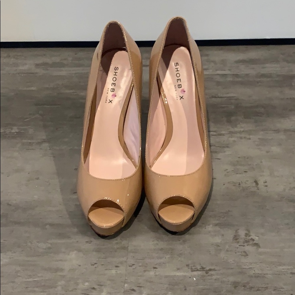 Shoebox Patent Leather Peep Toe Pumps